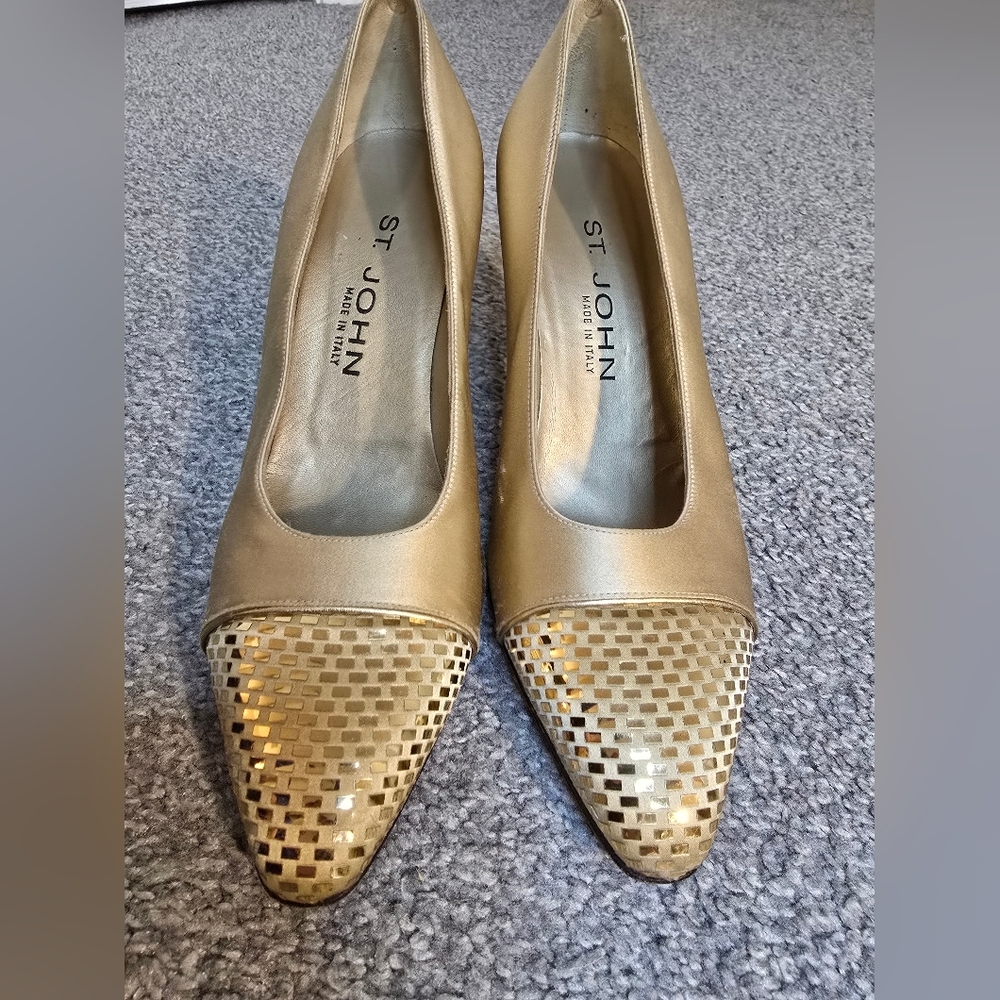 St John Made In Italy Gold Satin Sequin Toe Cap Pumps Size 7 - Picture 4 of 14